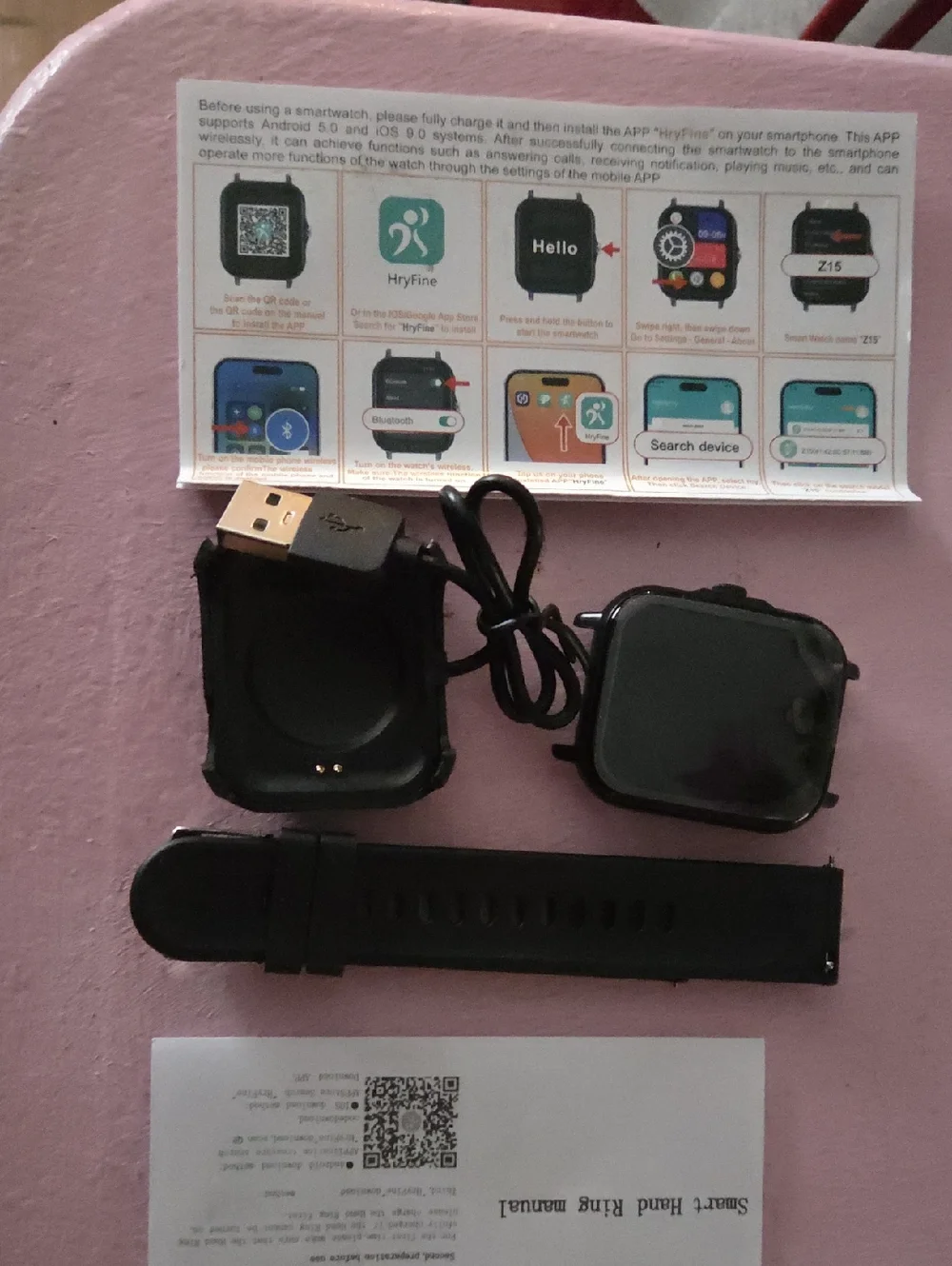 Black Smartwatch with USB Charger - Compatible Wearable